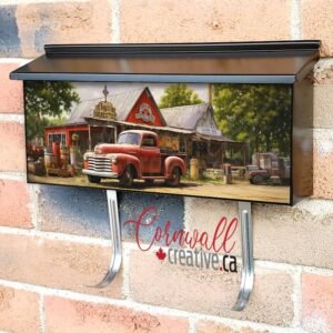 American Old Red Vintage Retro Truck on the Street Wall-mounted Townhouse Mailbox Cover
