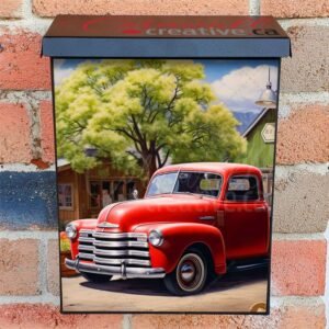 American Old Red Vintage Retro Truck at the Farmers Market Colonial Mailbox Cover