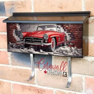 Broken Wall Bricks And A Classic Red Car Wall-mounted Townhouse Mailbox Cover