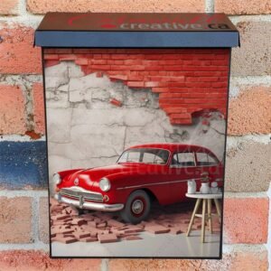 Broken Wall Bricks And A Classic Red Car 6 Colonial Mailbox Cover