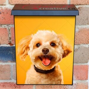 Happy Smiling Dog Orange Background 4 Colonial Mailbox Cover