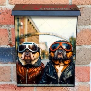 Bulldog Bikers With Goggles In Leather Jackets Colonial Mailbox Cover