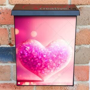Happy Valentines Day Heart On Shiny Glittery Pink Background Colonial Mailbox Cover