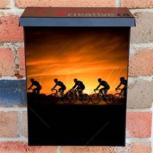Silhouettes Of Professional Cyclists On Road At Sunset Colonial Mailbox Cover