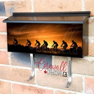 Silhouettes Of Professional Cyclists On Road At Sunset Wall-mounted Townhouse Mailbox Cover