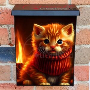 Two Little Kittens In Christmas Sweaters In Front Of Fireplace Colonial Mailbox Cover