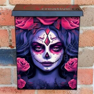 Sugar Skull Female With Pink Roses Colonial Mailbox Cover