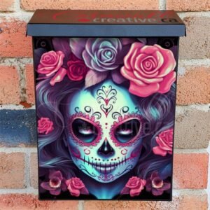 Face Painted Gray Haired Sugar Skull Lady With Pink Roses Colonial Mailbox Cover