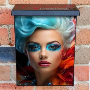 Fashion Model With Glamorous Makeup With Colorful Feathers Colonial Mailbox Cover