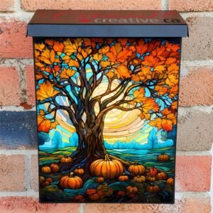 Stained Glass Autumn Tree Colonial Mailbox Cover