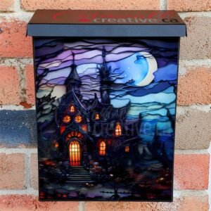 Stained Glass Haunted House Colonial Mailbox Cover