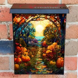 Stained Glass Pumpkin Patch Colonial Mailbox Cover
