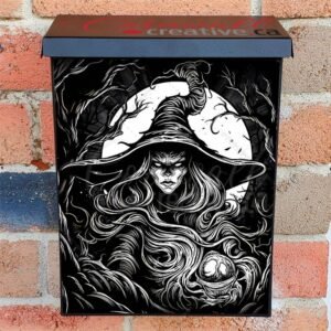 Black and White Witch Colonial Mailbox Cover
