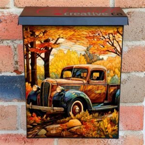 Stained Glass Autumn Car Colonial Mailbox Cover