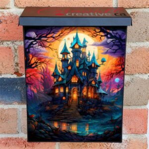 Stained Glass Castle in the Lake Colonial Mailbox Cover