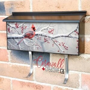 A Bird Perched In A Tree Branch With Red Berries Wall-mounted Townhouse Mailbox Cover