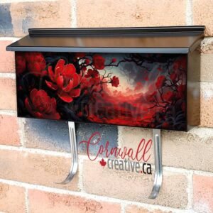 Asian Chinese Red Floral Plant Wall-mounted Townhouse Mailbox Cover