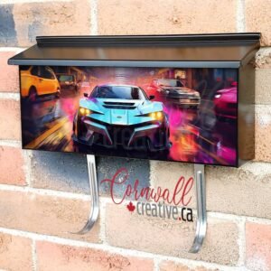 Cyberpunk Race Car Neon Ligh 2 Wall-mounted Townhouse Mailbox Cover