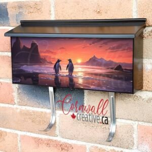 A Pair Of Penguins Enjoy The Beauty Of The Sunset Wall-mounted Townhouse Mailbox Cover
