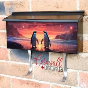 A Pair Of Penguins Enjoy The Beauty Of The Sunset 2 Wall-mounted Townhouse Mailbox Cover