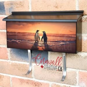 A Pair Of Penguins Enjoy The Beauty Of The Sunset 3 Wall-mounted Townhouse Mailbox Cover