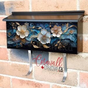 Blue White And Gold Flowers Wall-mounted Townhouse Mailbox Cover
