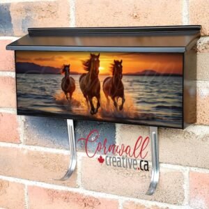 Horses Running On Beach Through Sea At Sunset Wall-mounted Townhouse Mailbox Cover