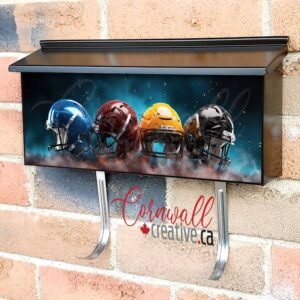 Four Football Helmets On The Ground Wall-mounted Townhouse Mailbox Cover