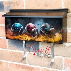 Three Football Helmets On The Ground Wall-mounted Townhouse Mailbox Cover