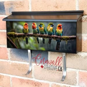 Five Tropical Birds Sitting On A Tree Branch Wall-mounted Townhouse Mailbox Cover