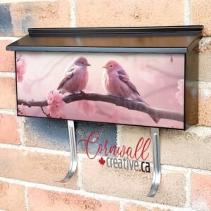 Two Birds Are Seated On A Pink Blossom Branch 2 Wall-mounted Townhouse Mailbox Cover
