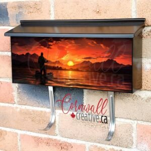 A Man Is Fishing On The Lake Against The Backdrop Of Sunset Wall-mounted Townhouse Mailbox Cover