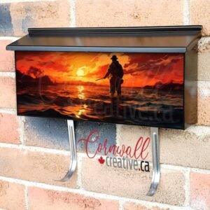 A Man Is Fishing On The Lake Against The Backdrop Of Sunset 2 Wall-mounted Townhouse Mailbox Cover