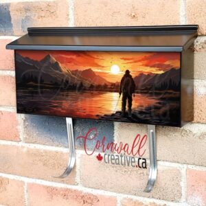 A Man Is Fishing On The Lake Against The Backdrop Of Sunset 3 Wall-mounted Townhouse Mailbox Cover