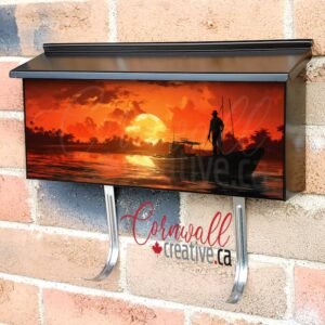 A Man Is Fishing On The Lake Against The Backdrop Of Sunset 4 Wall-mounted Townhouse Mailbox Cover