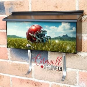 American Football Helmet On Green Grass Close Up Of Sports Wall-mounted Townhouse Mailbox Cover