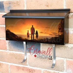 A Sunset Silhouette Of A Family Standing On A Hill 1 Wall-mounted Townhouse Mailbox Cover