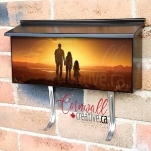 A Sunset Silhouette Of A Family Standing On A Hill 3 Wall-mounted Townhouse Mailbox Cover