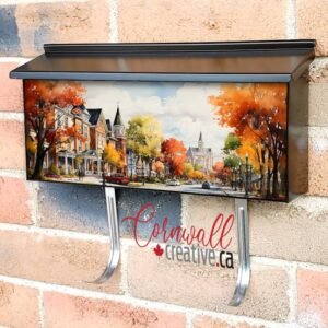 Picturesque Charming Waterpainted City Street In Autumn Wall-mounted Townhouse Mailbox Cover
