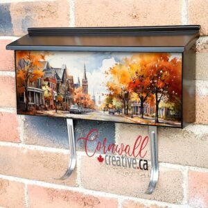 Charming Waterpainted City Street In Autumn Wall-mounted Townhouse Mailbox Cover