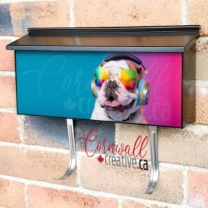 Close Up Portrait Of Bulldog Wearing Glasses And Headset Wall-mounted Townhouse Mailbox Cover