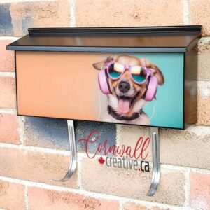 Close Up Portrait Of Dog Wearing Glasses And Headset Wall-mounted Townhouse Mailbox Cover