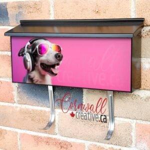 Close Up Portrait Of Dog Wearing Headset And Glasses Wall-mounted Townhouse Mailbox Cover