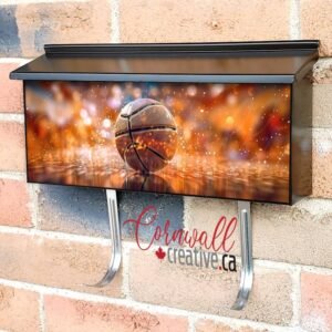 Close Up View Of Glowing Basketball Ball On Wet Floor Wall-mounted Townhouse Mailbox Cover