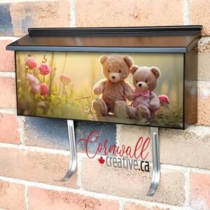 Couple Of Hugging Teddy Bears With Flowers In The Garden Wall-mounted Townhouse Mailbox Cover