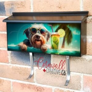 Cute Dog Puddle Wearing Sun Glasses Enjoying At Pool Wall-mounted Townhouse Mailbox Cover