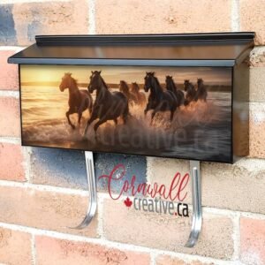 Herd Of Horses Galloping In The Sea At Sunset Wall-mounted Townhouse Mailbox Cover