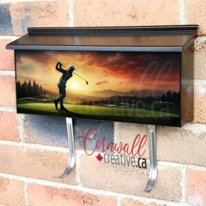 Male Golfer Swinging Club In Sunset Wall-mounted Townhouse Mailbox Cover