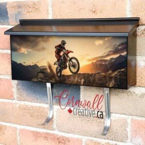 Cross Motorcycle Rider Jumping On A Rock Wall-mounted Townhouse Mailbox Cover