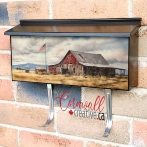 Rural Landscape With Barn And American Flag Wall-mounted Townhouse Mailbox Cover